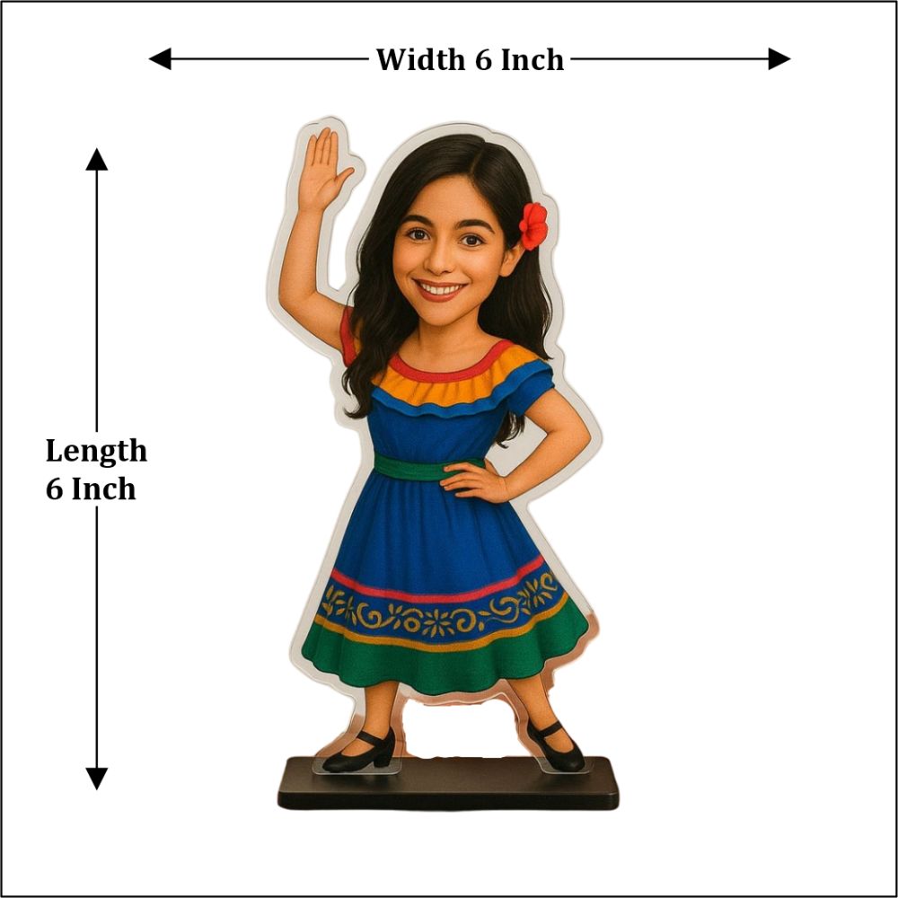 Customized Girl In Blue Frock Caricature - 2