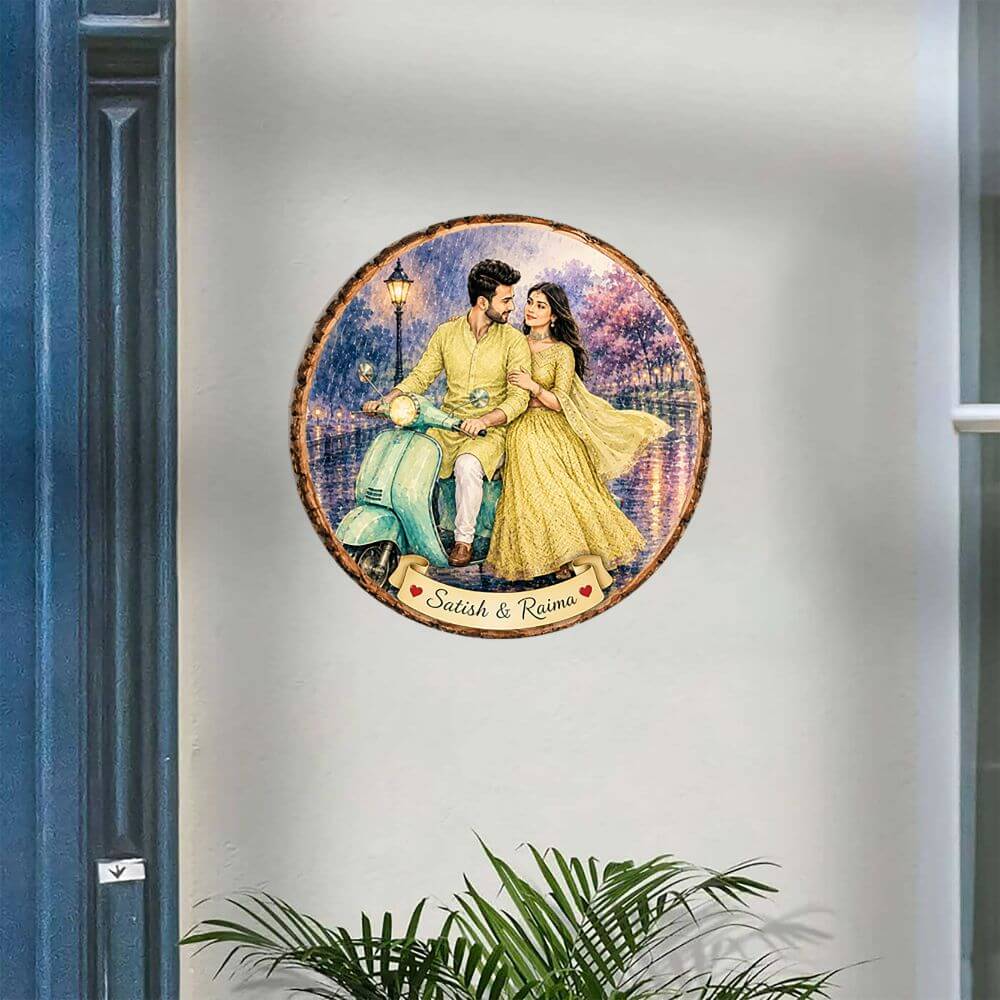 Personalized Couple Caricature Wooden Slice Frame - 7