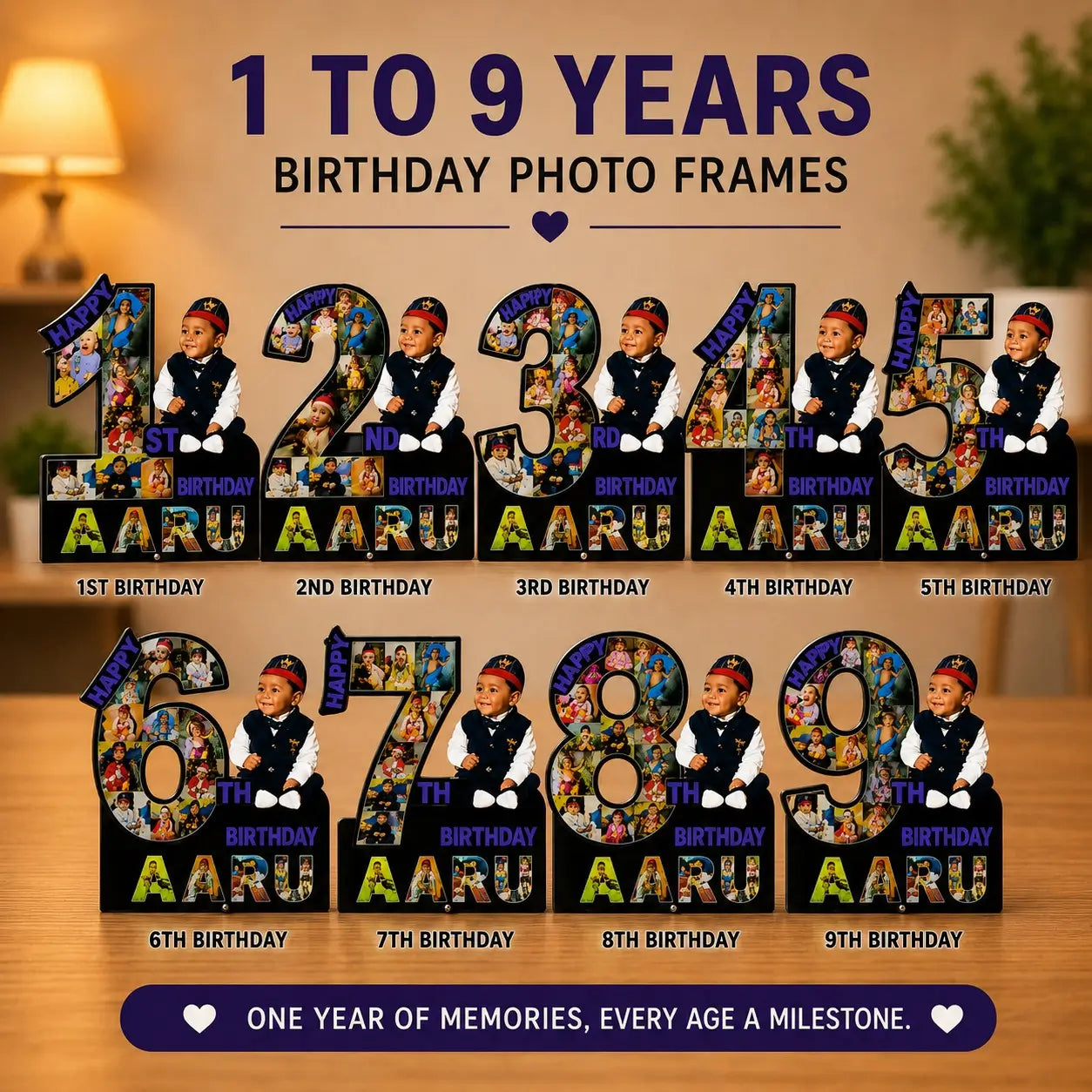 Customized kids 1st Birthday Frame with Name & Photos