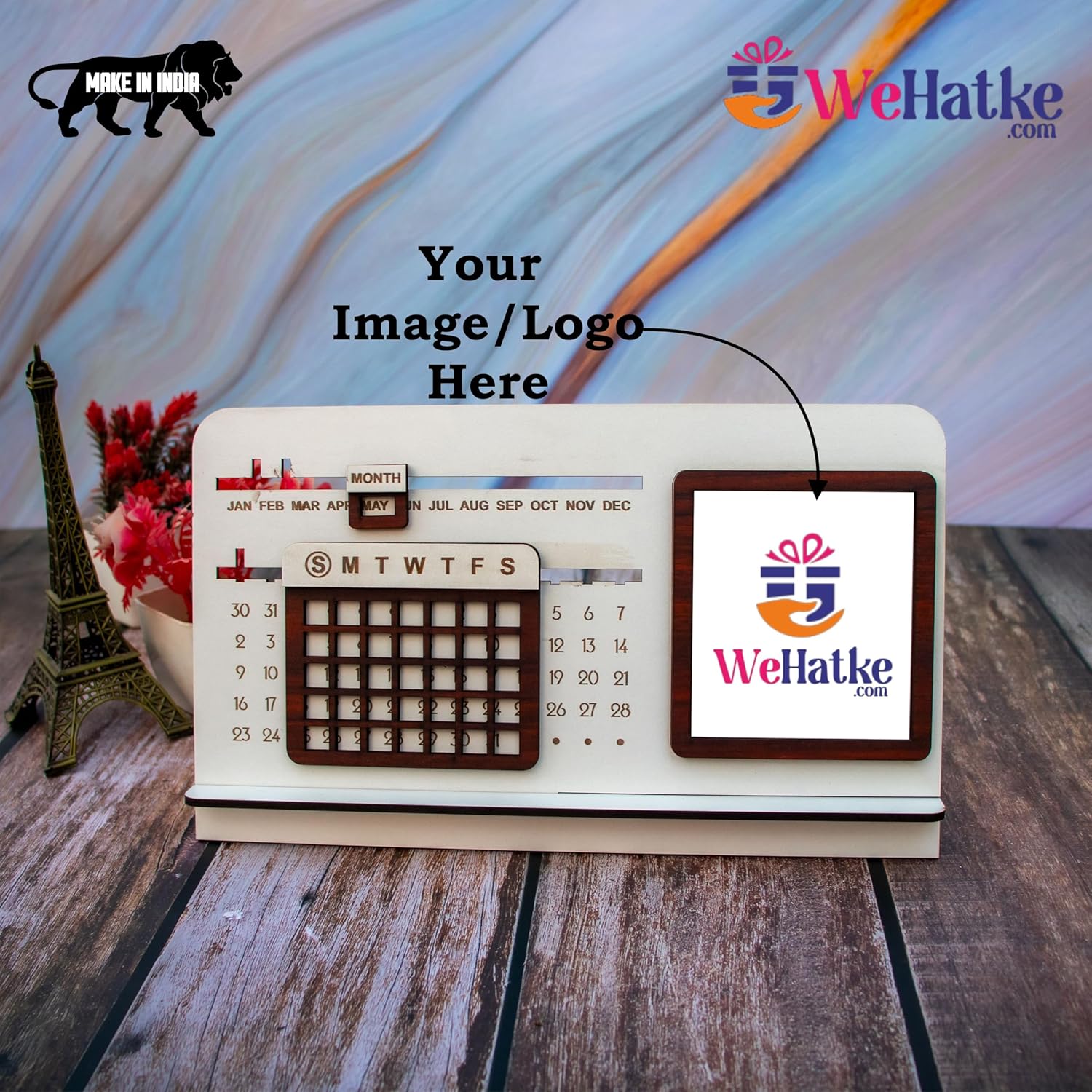 Corporate Wooden Perpetual Desk Calendar with Photo Frame - 4