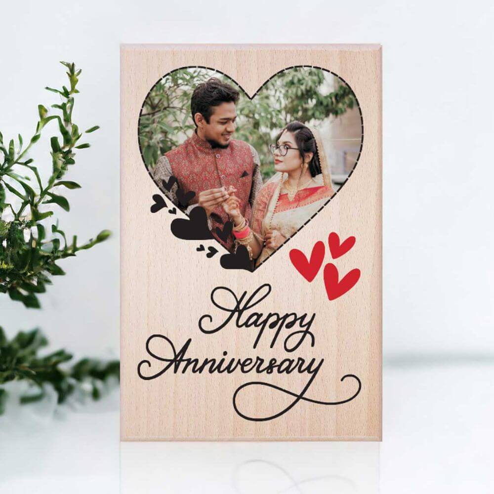 Personalized Wooden Heart Photo Frame for Anniversary Gift