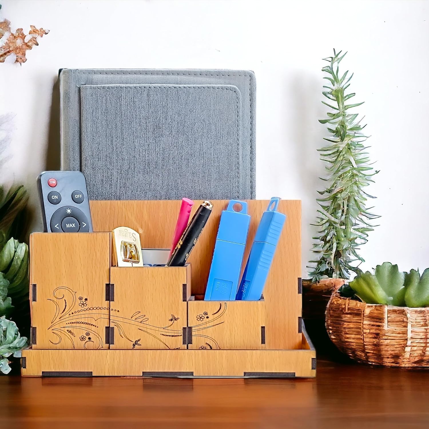 Corporate Wooden Desk Organizer – Multi-Compartment Storage Box