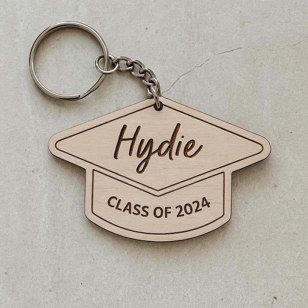 Personalized Graduation Cap Wooden Keychain - 2
