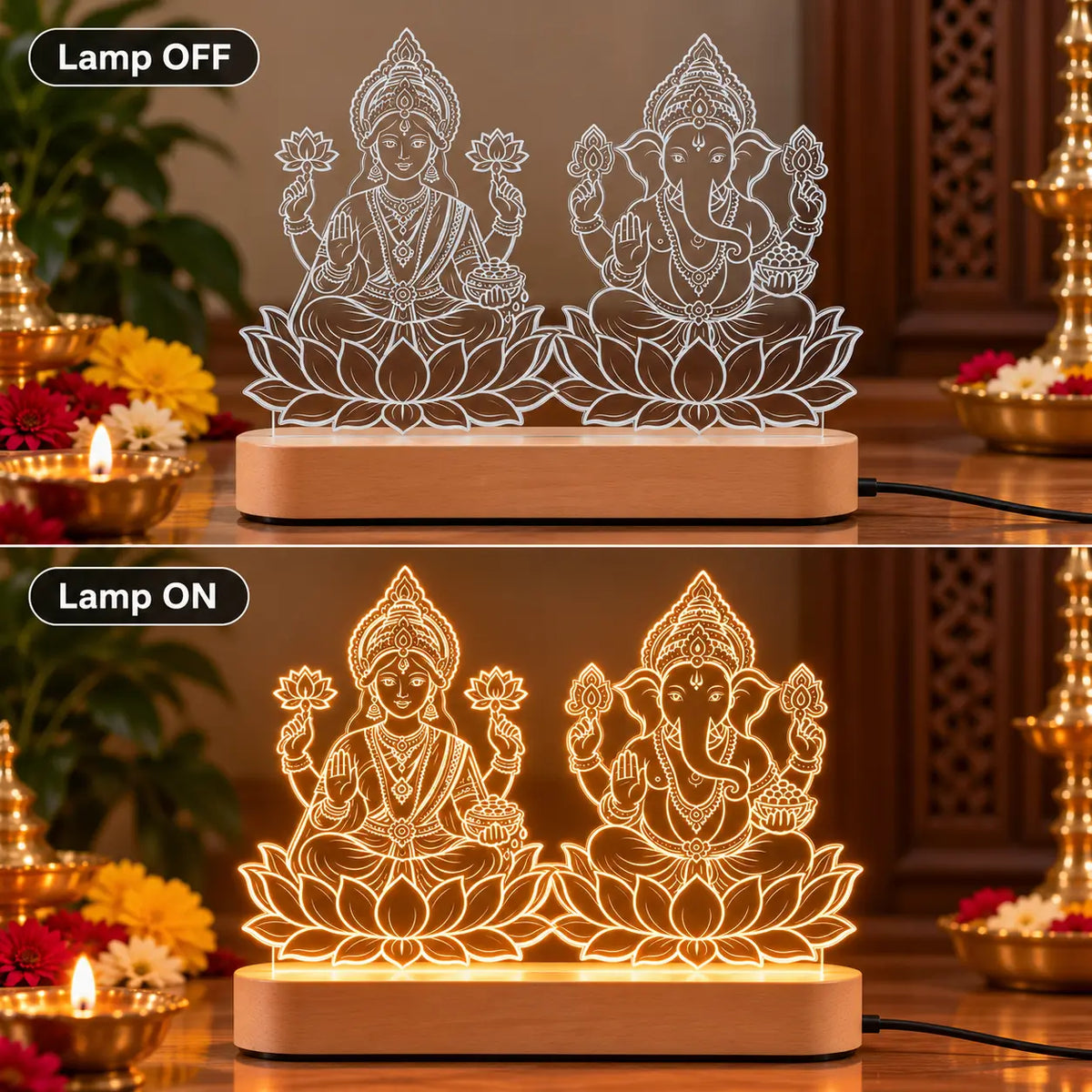 Lakshmi Ganesh Lotus LED Acrylic Night Lamp |