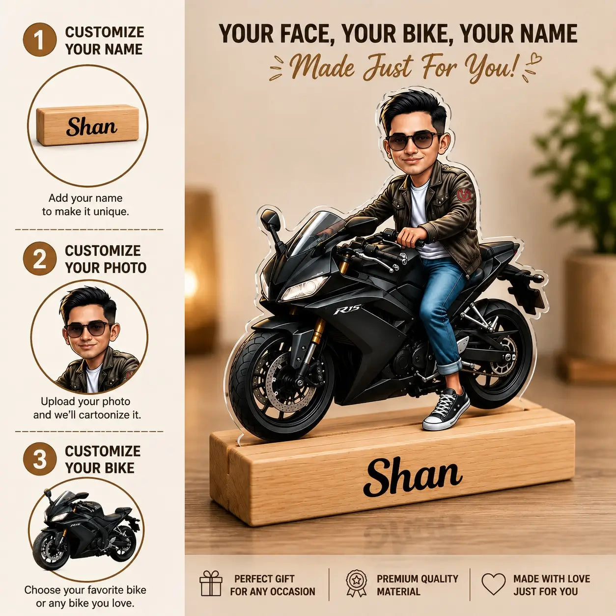 Personalized Bike Caricature Standee | Custom Photo, Bike & Name