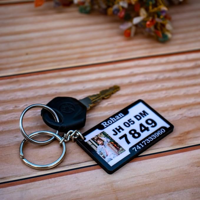 Customized Sublimation Bike & Car Number Plate Keychain With Photo - 2