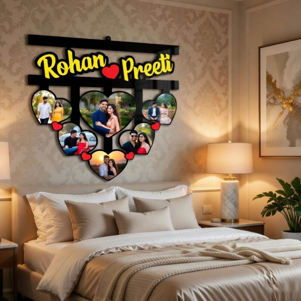 Couple Photo Collage Wall Frame with Names - 2
