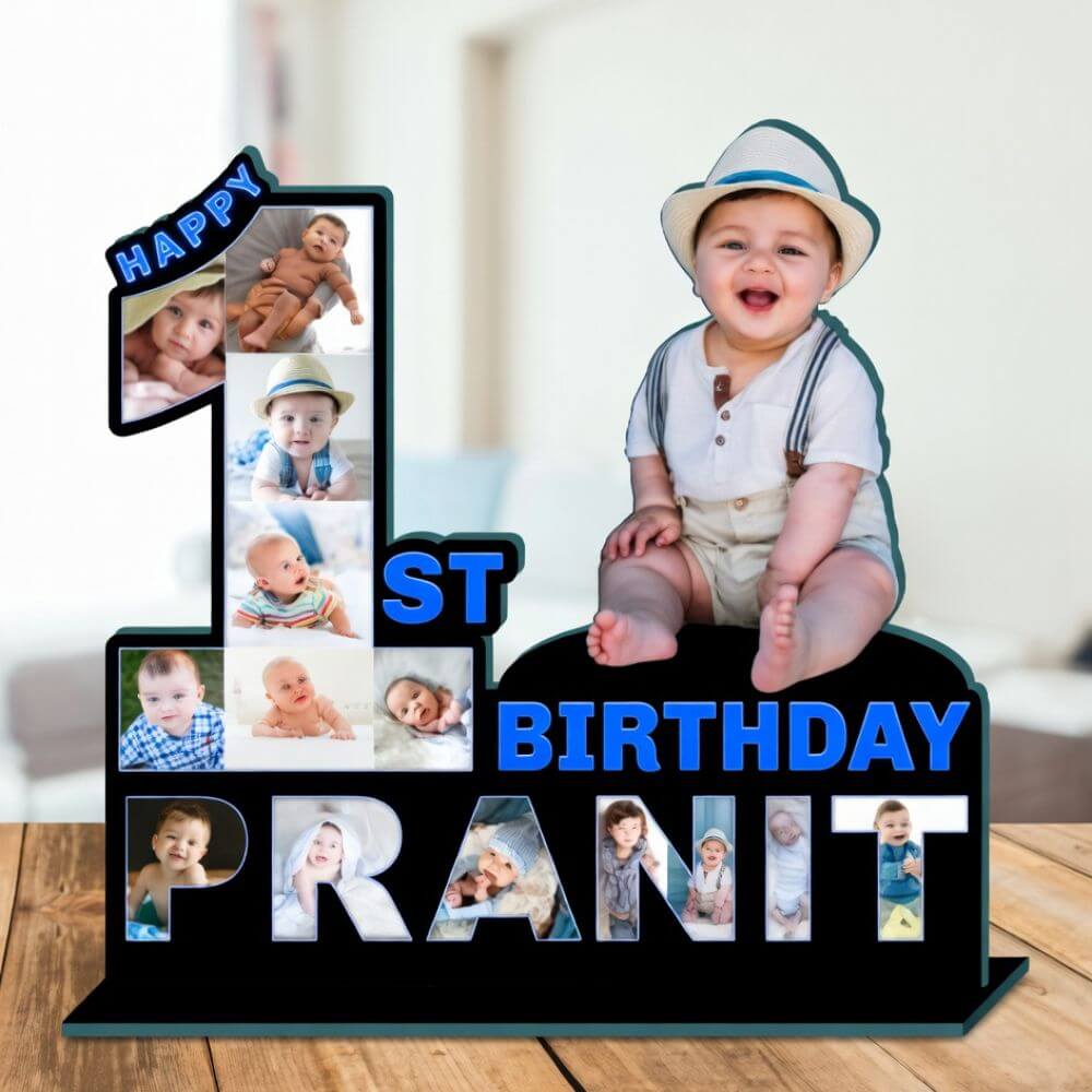 Customized kids 1st Birthday Frame with Name & Photos