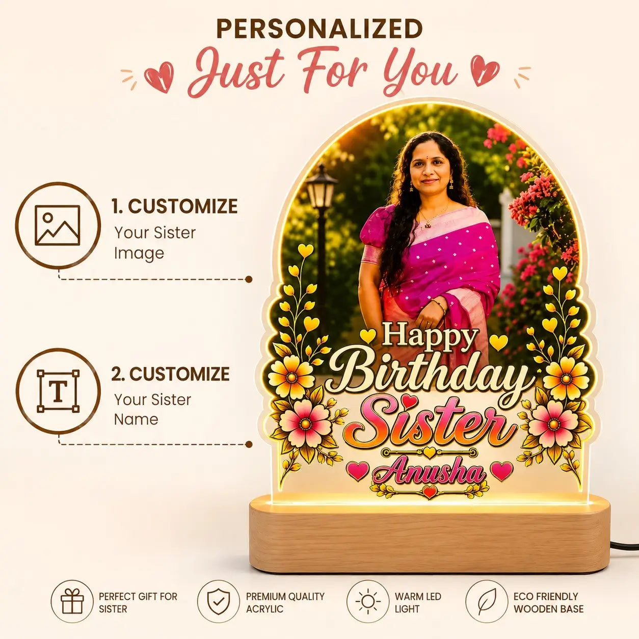 Personalized Birthday LED Lamp for Sister |