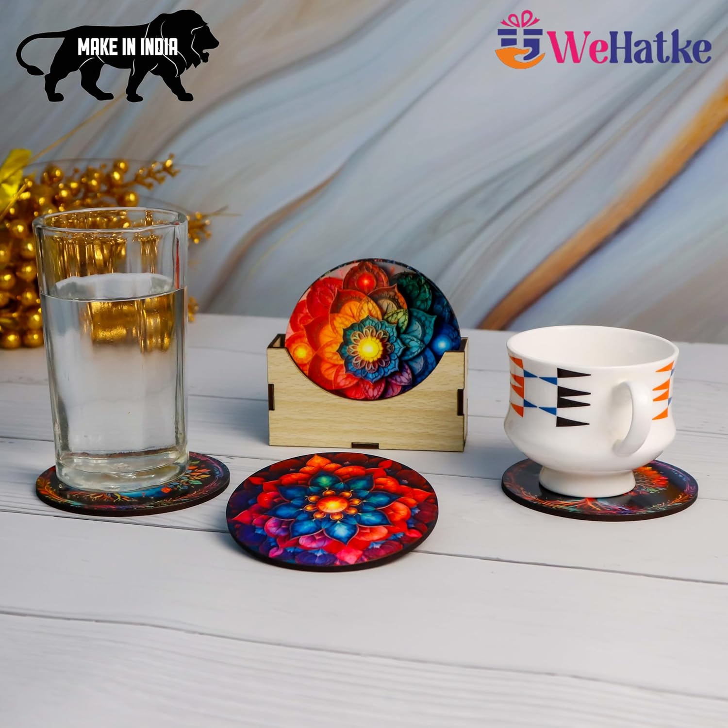 WEHATKE Wooden Coasters Set Designer Mandala & Tree of Life - 3