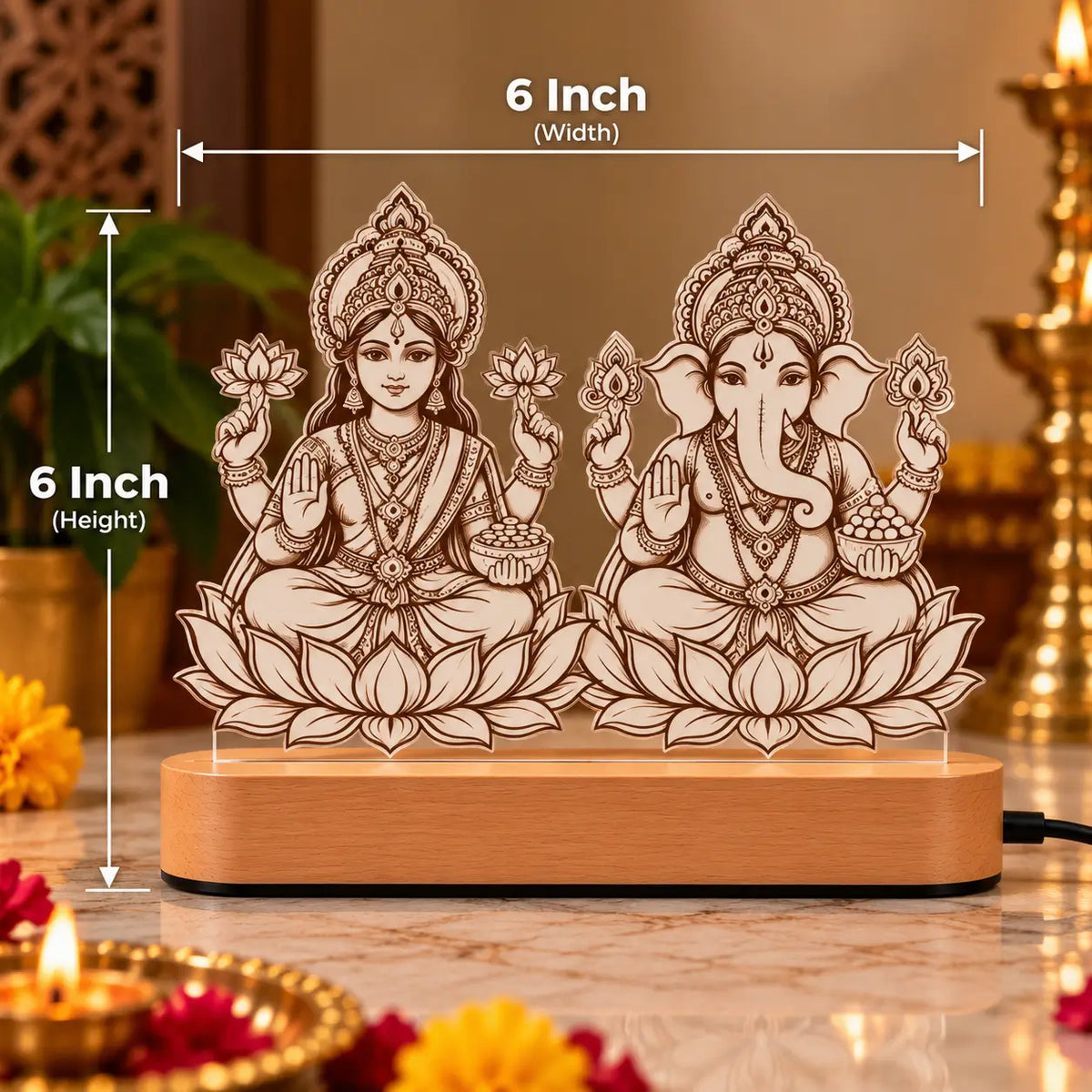Lakshmi Ganesh Lotus LED Acrylic Night Lamp |