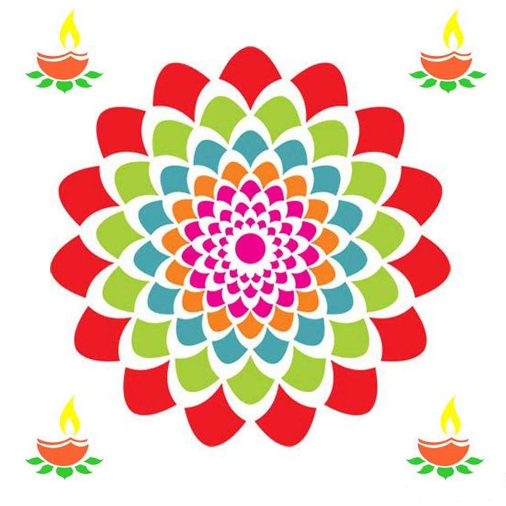 Floral Diya Rangoli Stencils for Diwali Decorations - 4