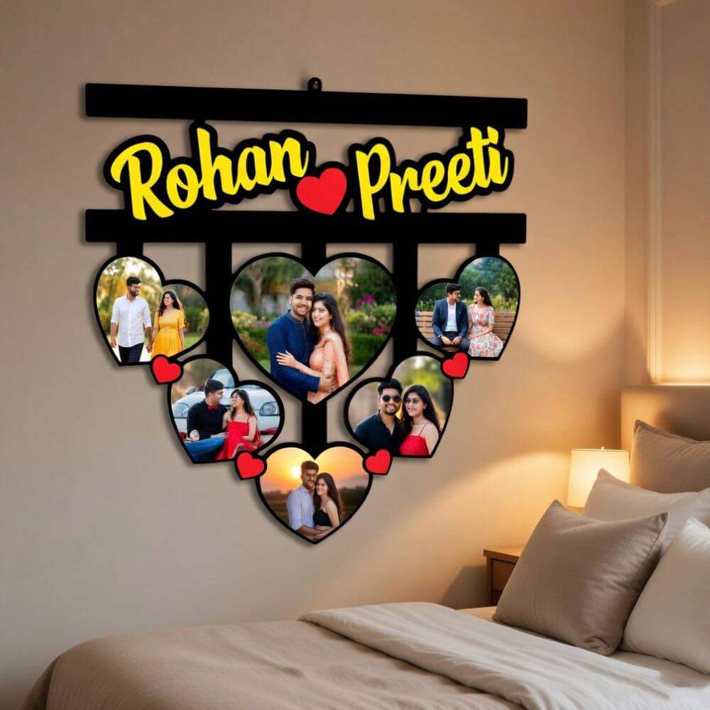Couple Photo Collage Wall Frame with Names - 4