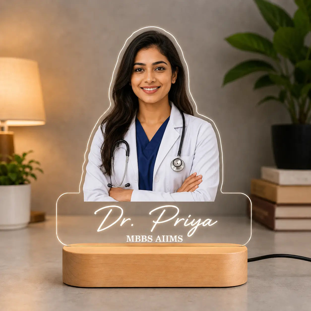 Personalized Doctor Acrylic LED Name Display with Custom Photo & Profession Details .