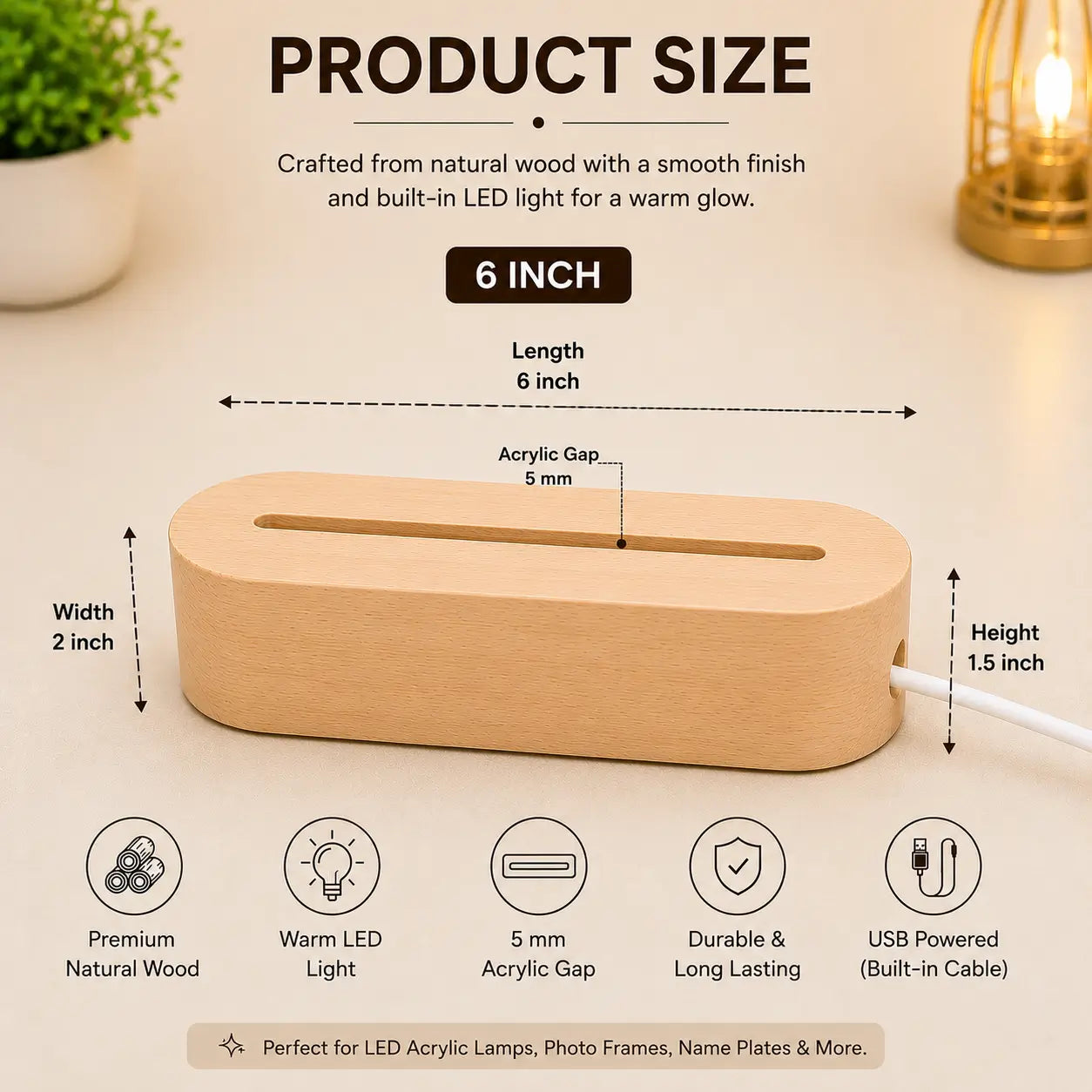 6 Inch Wooden LED Lamp Base