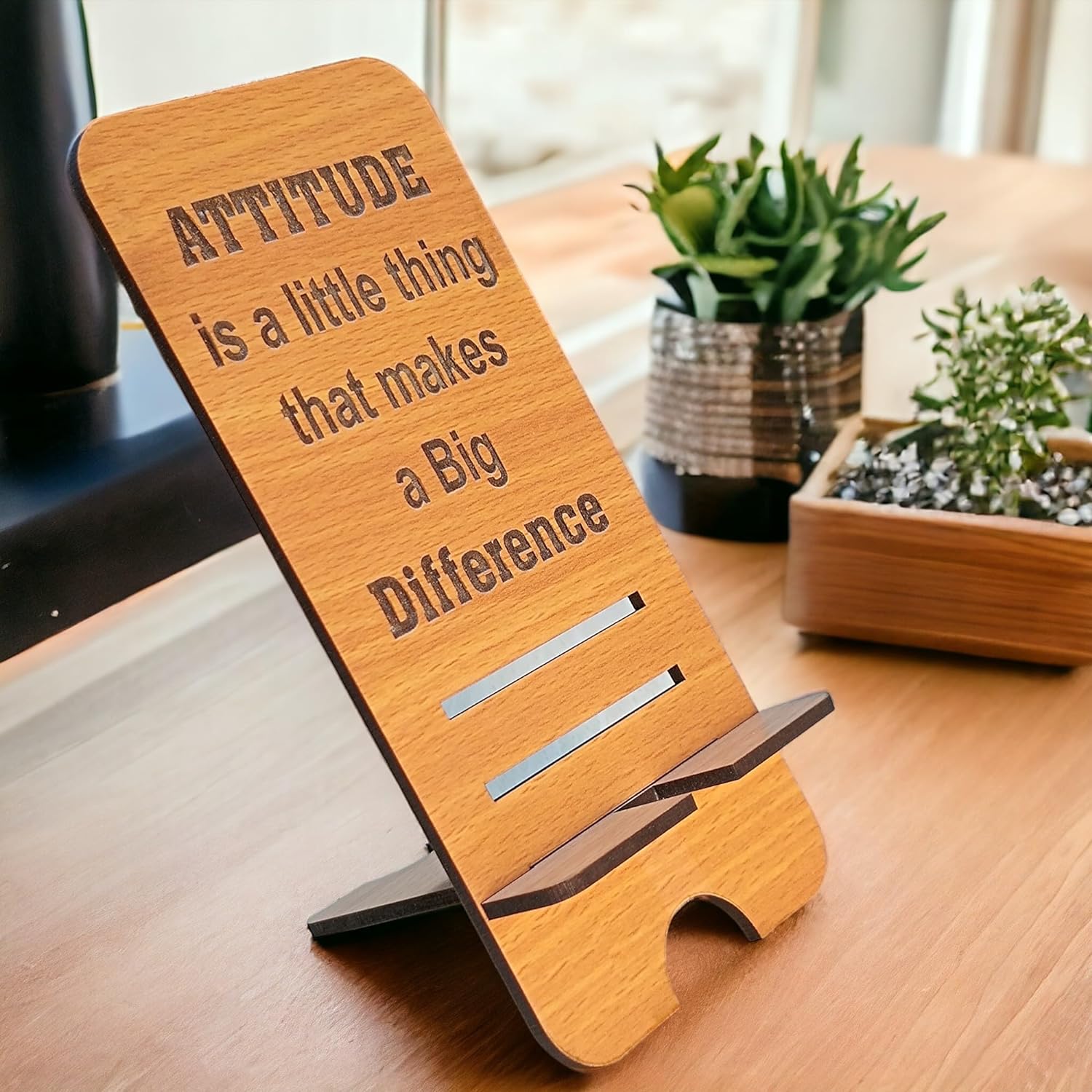 Corporate Wooden Mobile Stand with Motivational Quote - 2
