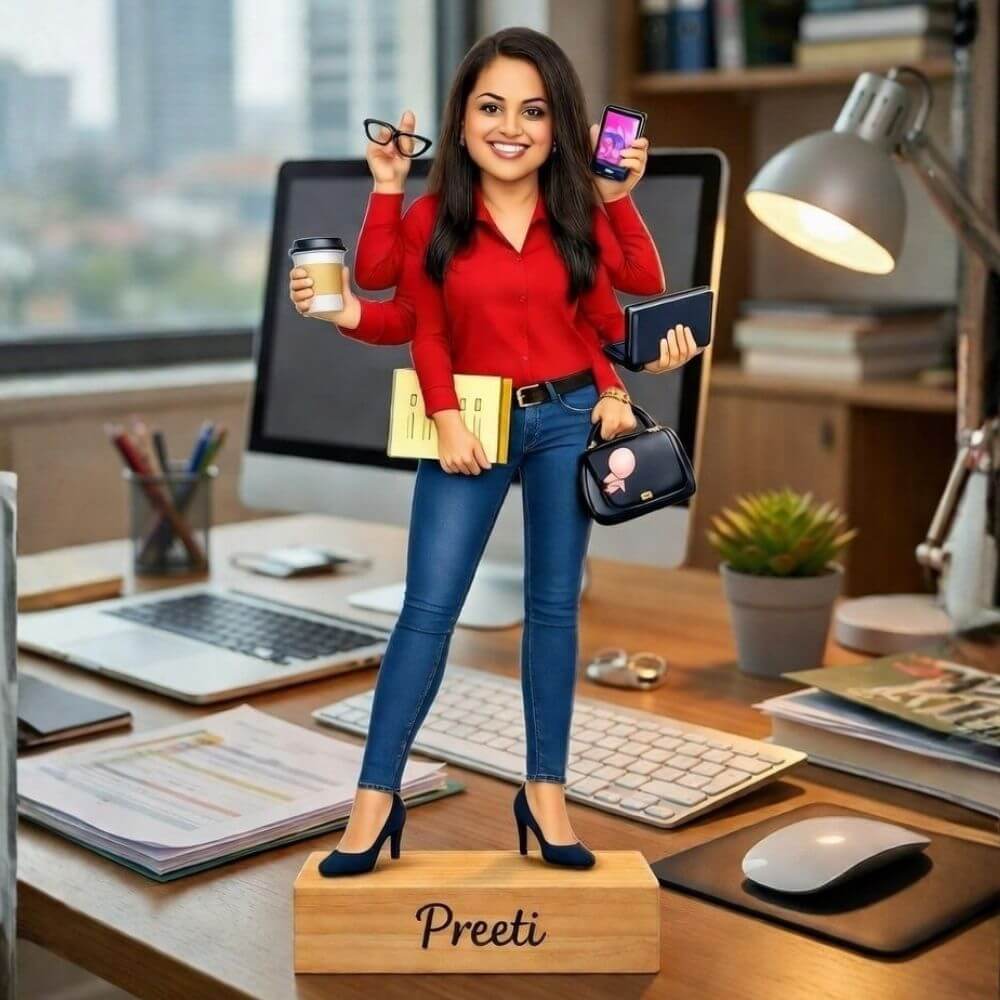 Personalized Multi-Tasking Woman Caricature