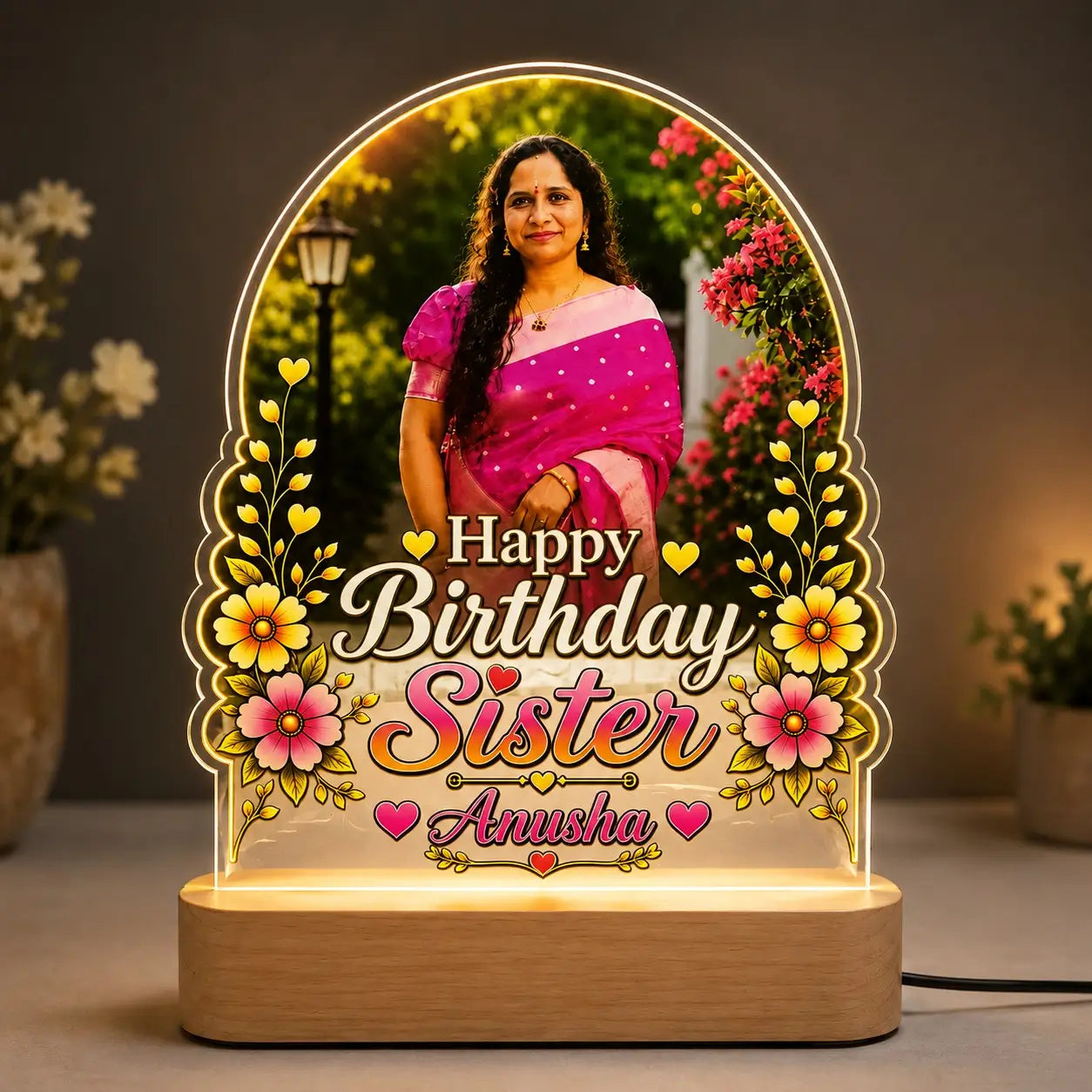 Personalized Birthday LED Lamp for Sister |