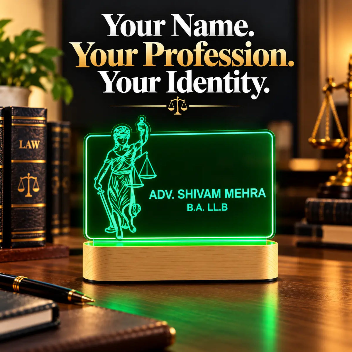 Custom Lawyer Nameplate & Legal Office Desk Gift.