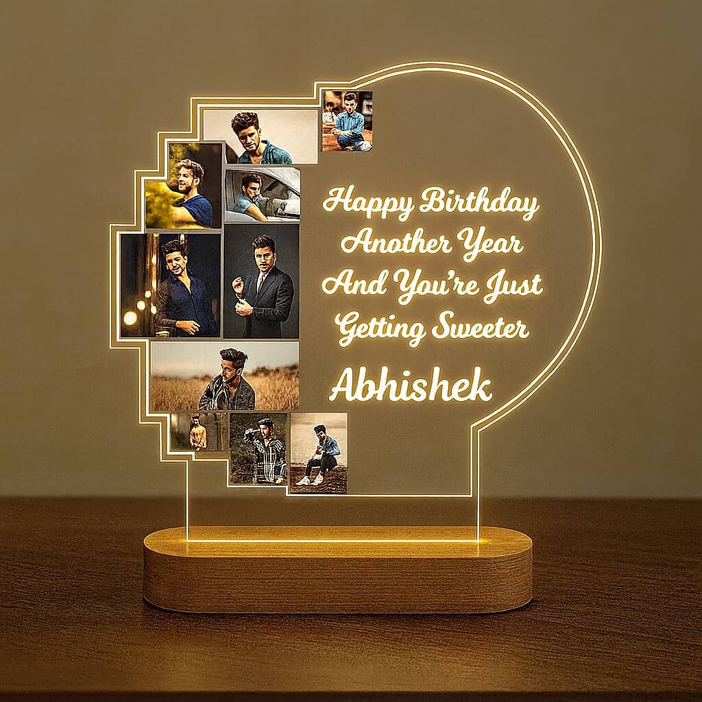 Personalized Birthday Photo Collage LED Lamp with Custom Name & Message - 3