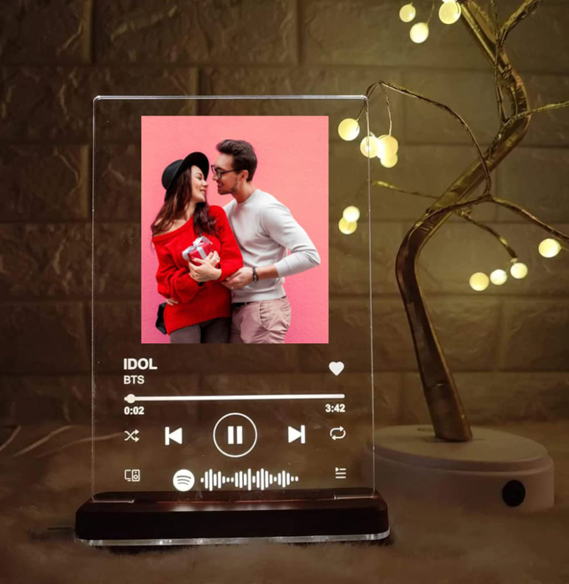 Wehatke LED Customized Spotify with photo & scannable link with musical plaque for birthday anniversary & couples - 2