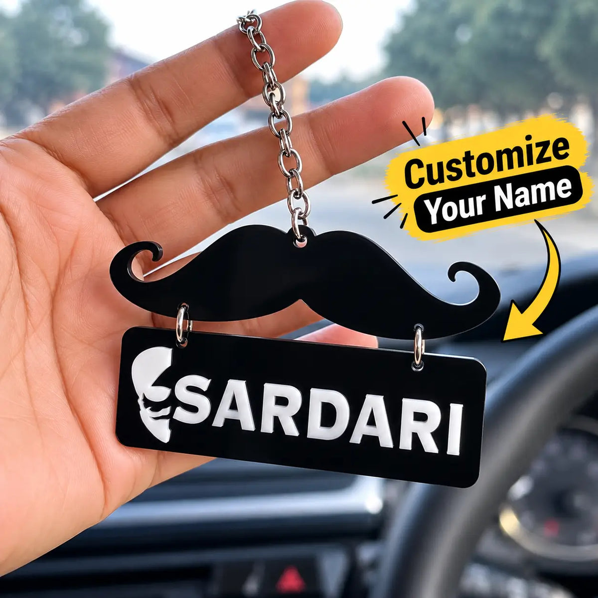 Customized Mustache Car hanging With Name