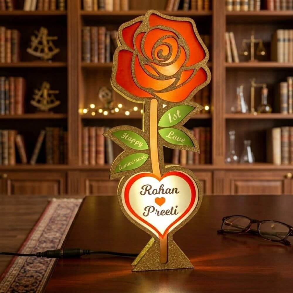 Personalized Rose LED Lamp with Names - 3