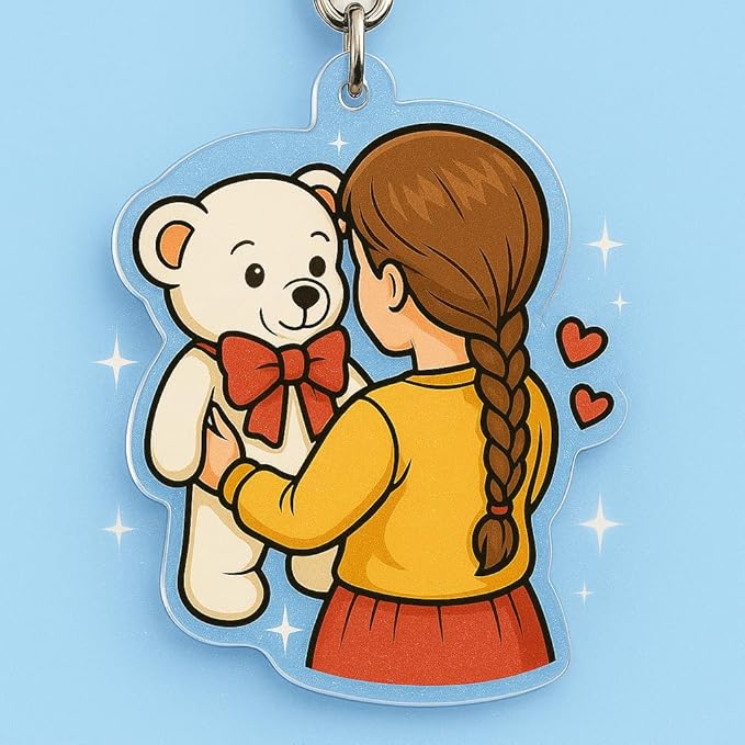 Cute Girls With Teddy Bear acrylic keychain - 2