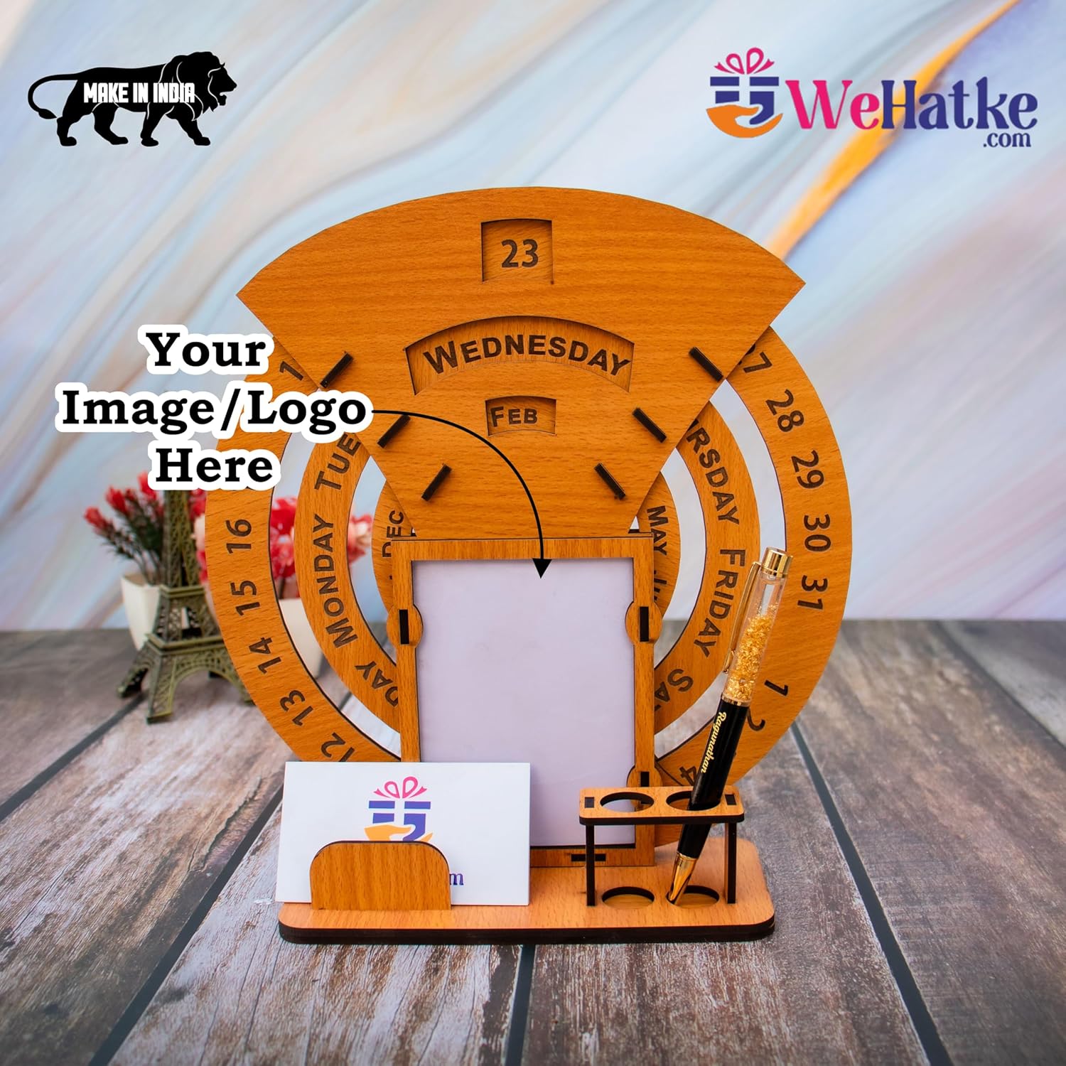 Corporate Wooden Perpetual Calendar with Photo Frame & Pen Holder - 4