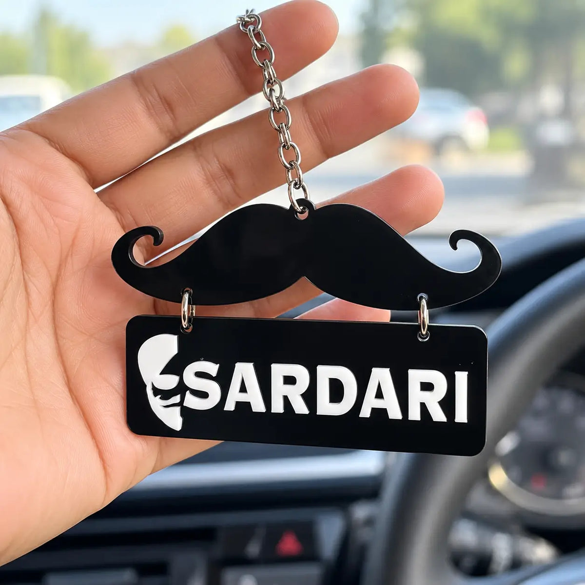 Customized Mustache Car hanging With Name