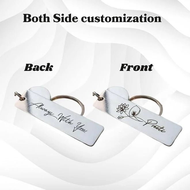 Personalized Name & Flower Engraved Metal Keychains