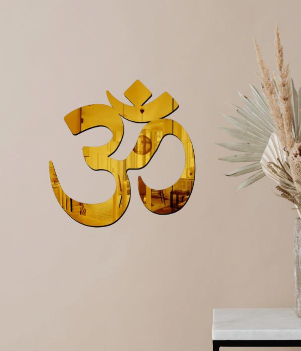 Diwali OM Design 3D Acrylic Decorative Golden Mirror Wall Sticker - 2