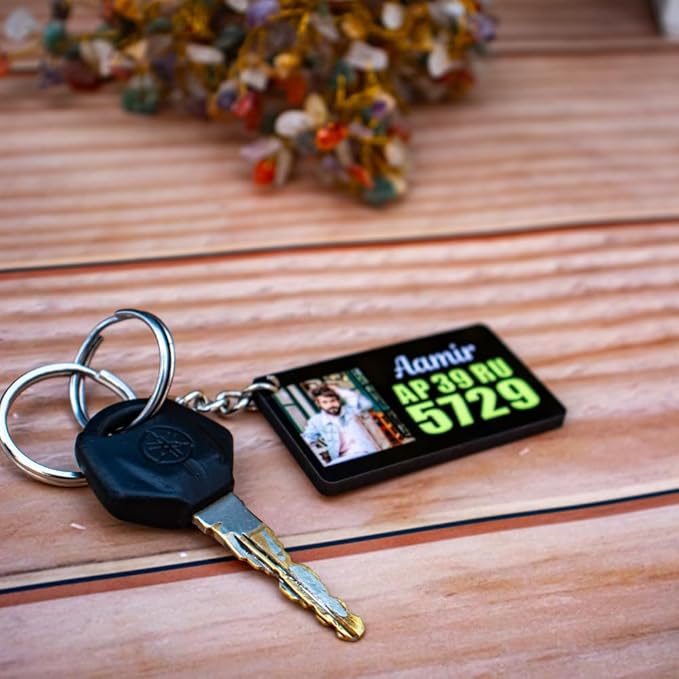 Customized Sublimation Bike & Car Number Plate Keychain With Photo - 2
