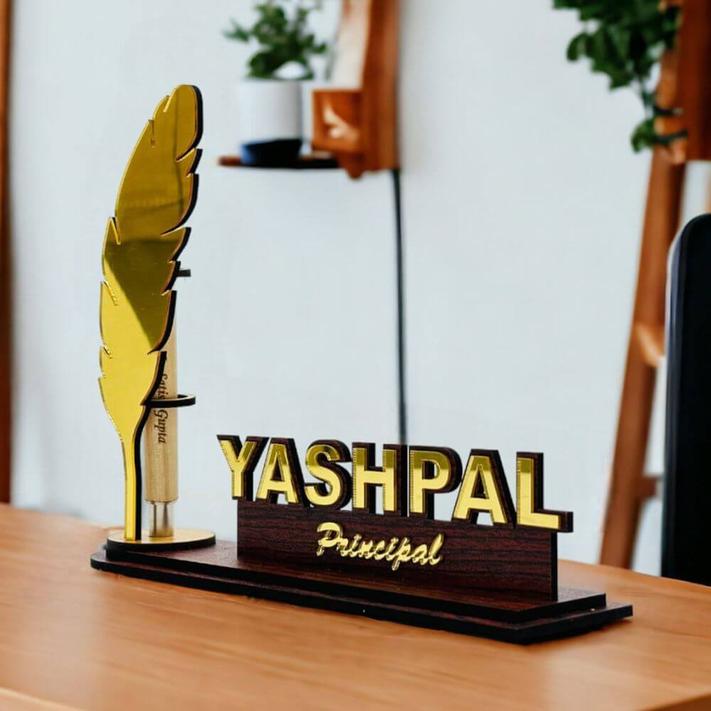 Custom Principal or Teacher Nameplate with Pen Holder - 3