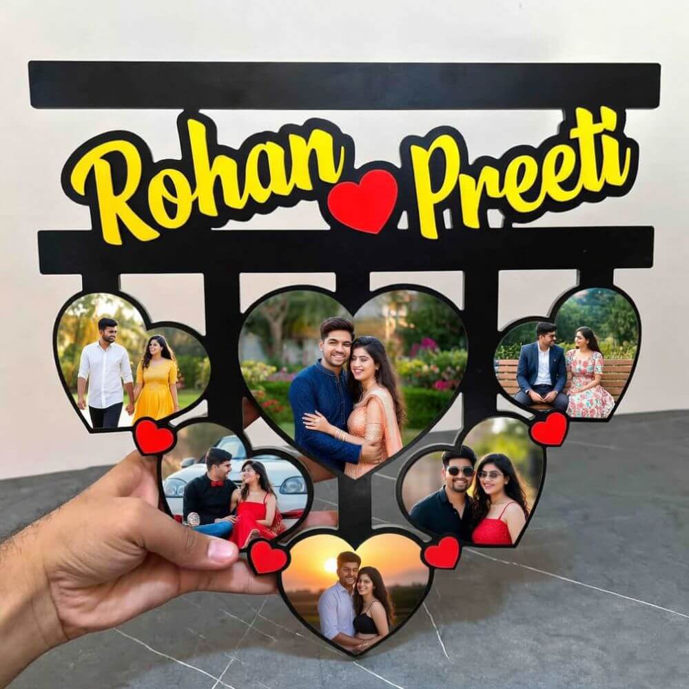 Couple Photo Collage Wall Frame with Names - 3