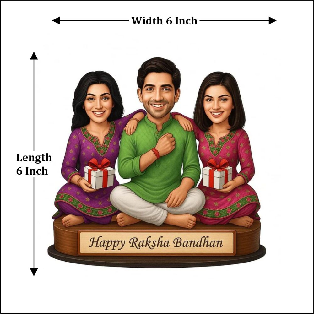 Personalized Rakhi Caricature Gift – Brother with Two Sisters - 4