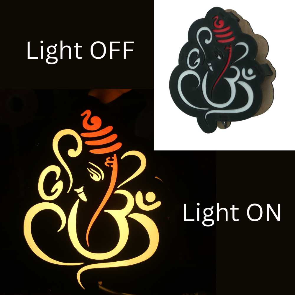 Wooden  Black Wall Lord Ganesha Shape decoration Led Light - 2