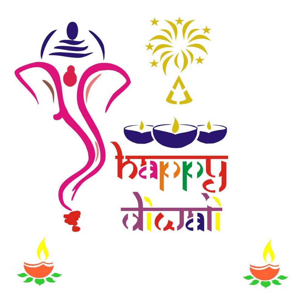 Ganpati and Happy Diwali Wooden Rangoli Stencils Set - 3