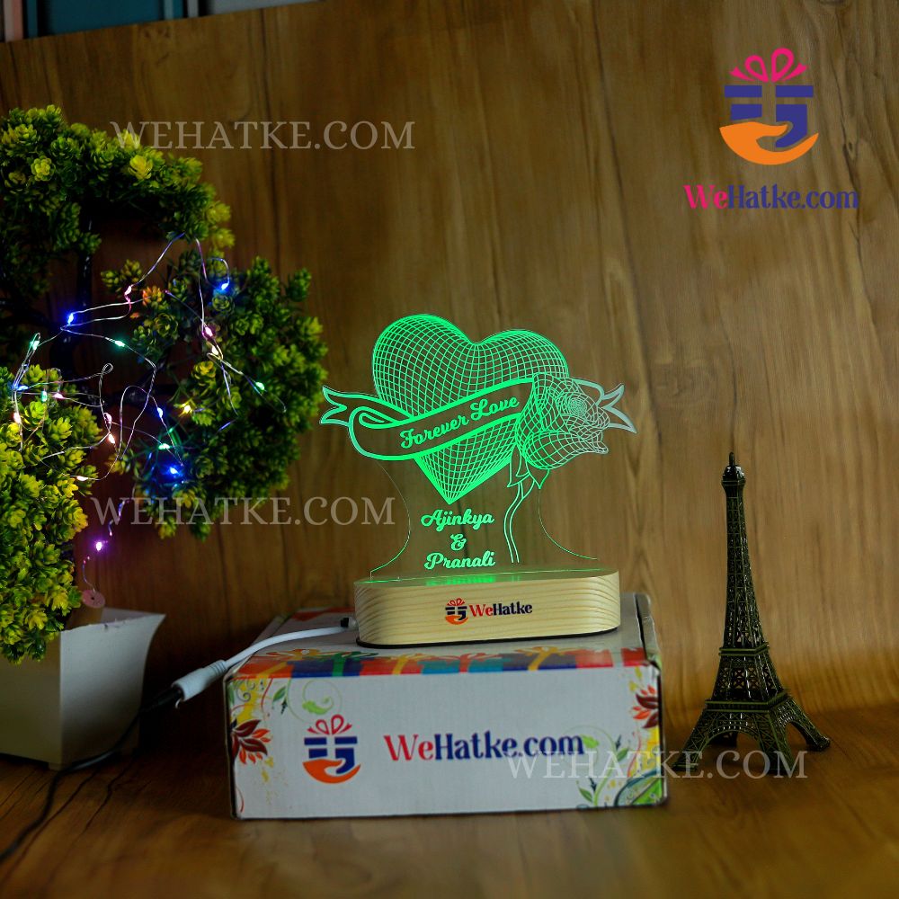 3d heart rose 3d illusion lamp