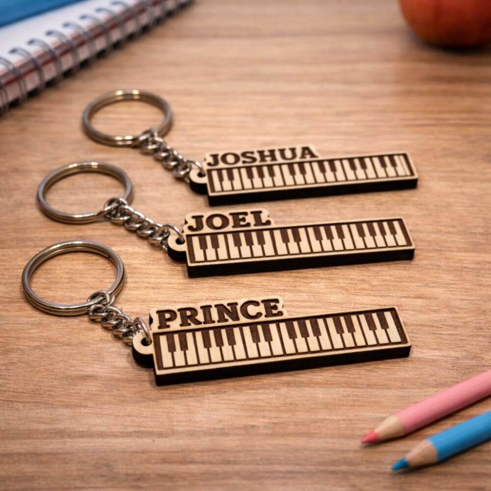 Wooden Piano Keychain with Name - 4