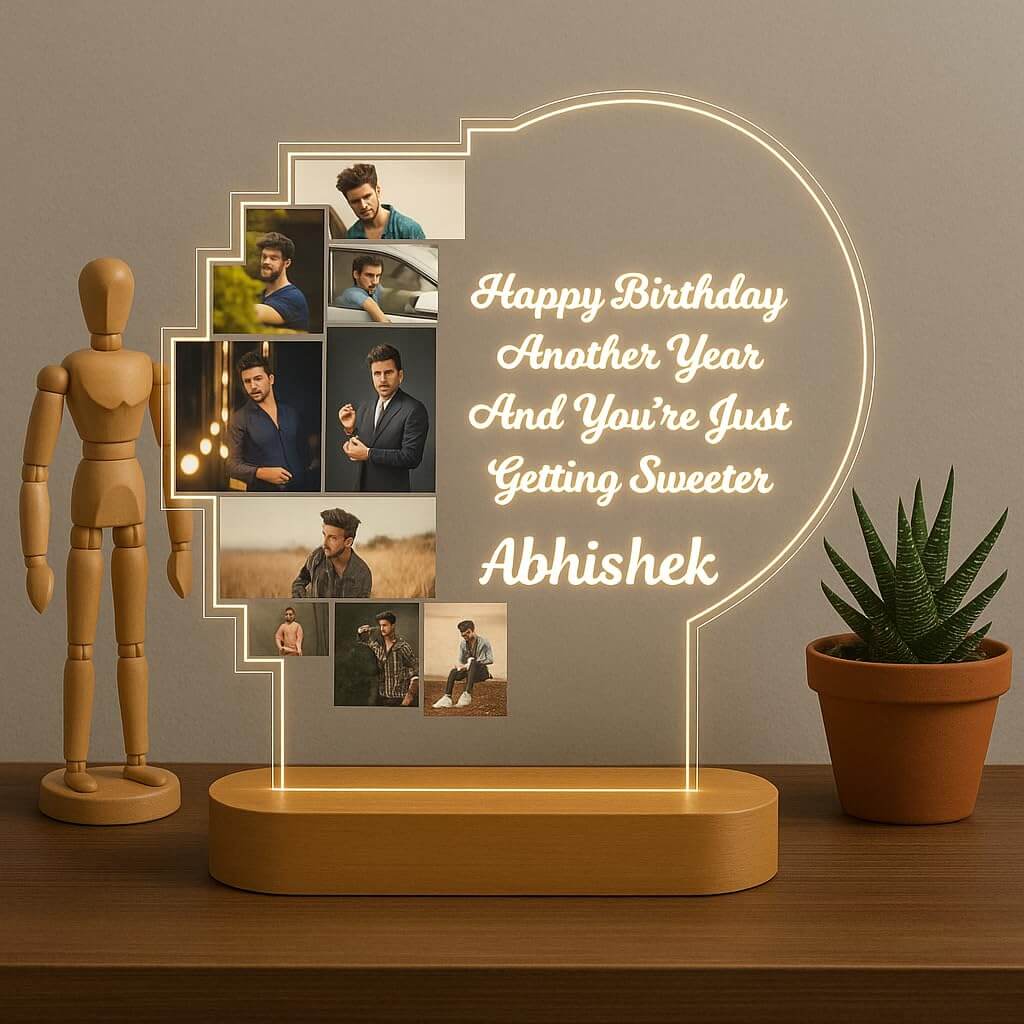 Personalized Birthday Photo Collage LED Lamp with Custom Name & Message - 2