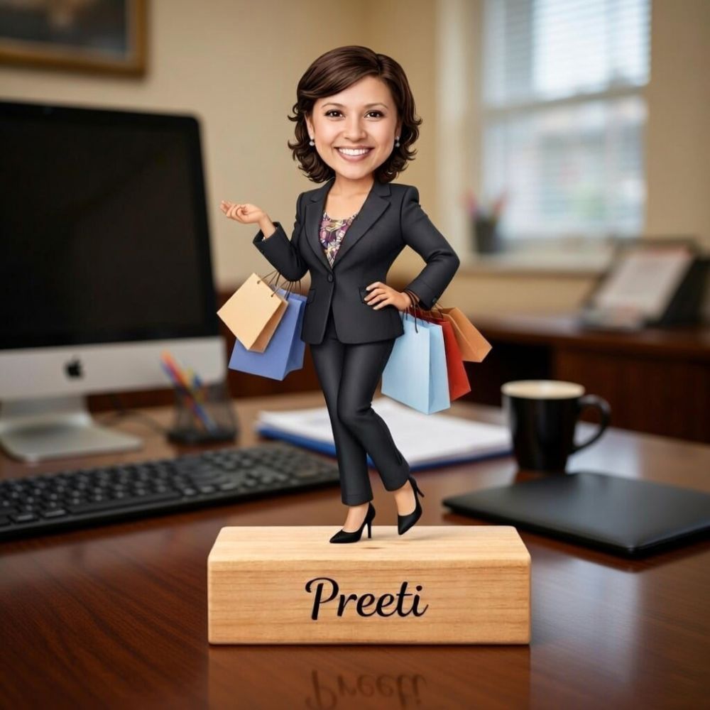 Personalized Female Caricature Wooden Standee - 4