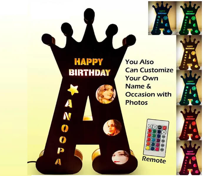 Customized A To Z Alphabet  Wooden Name Board With Photos - 2