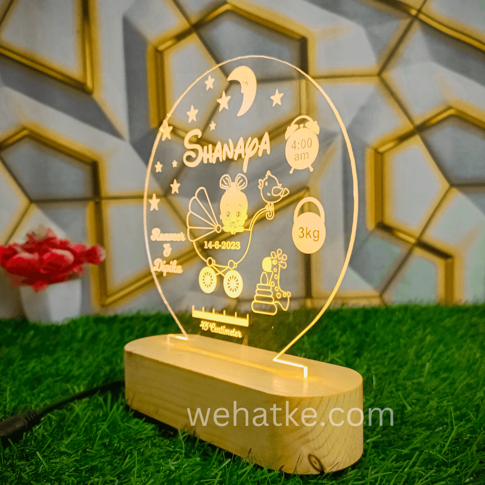 3D Customized Lamp For Baby With Name DOB Time Parents Name - 2