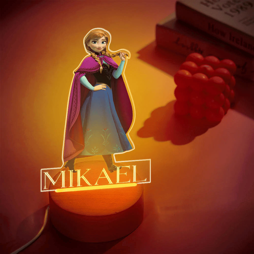 Custom Frozen Anna Night Lamps Kids Acrylic Led Light For Girl With Personalised Name - 3
