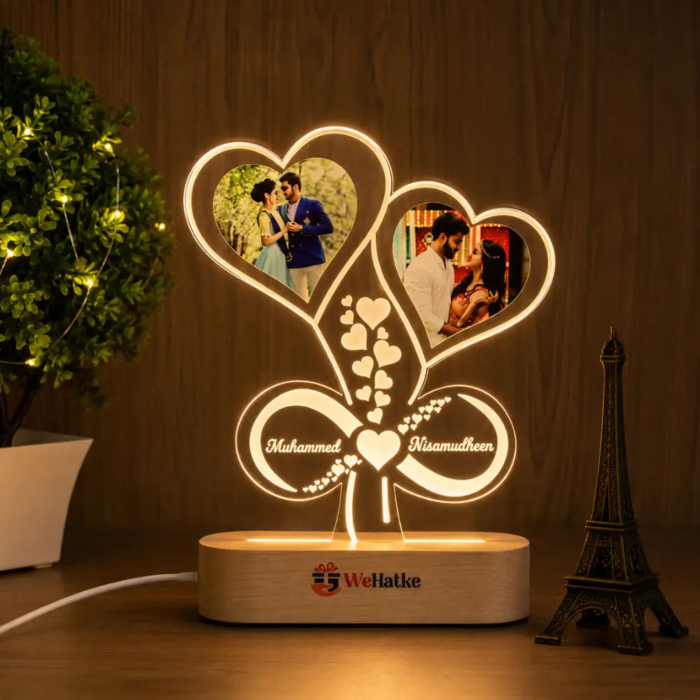 Customized Dual heart photo frame for couple or family