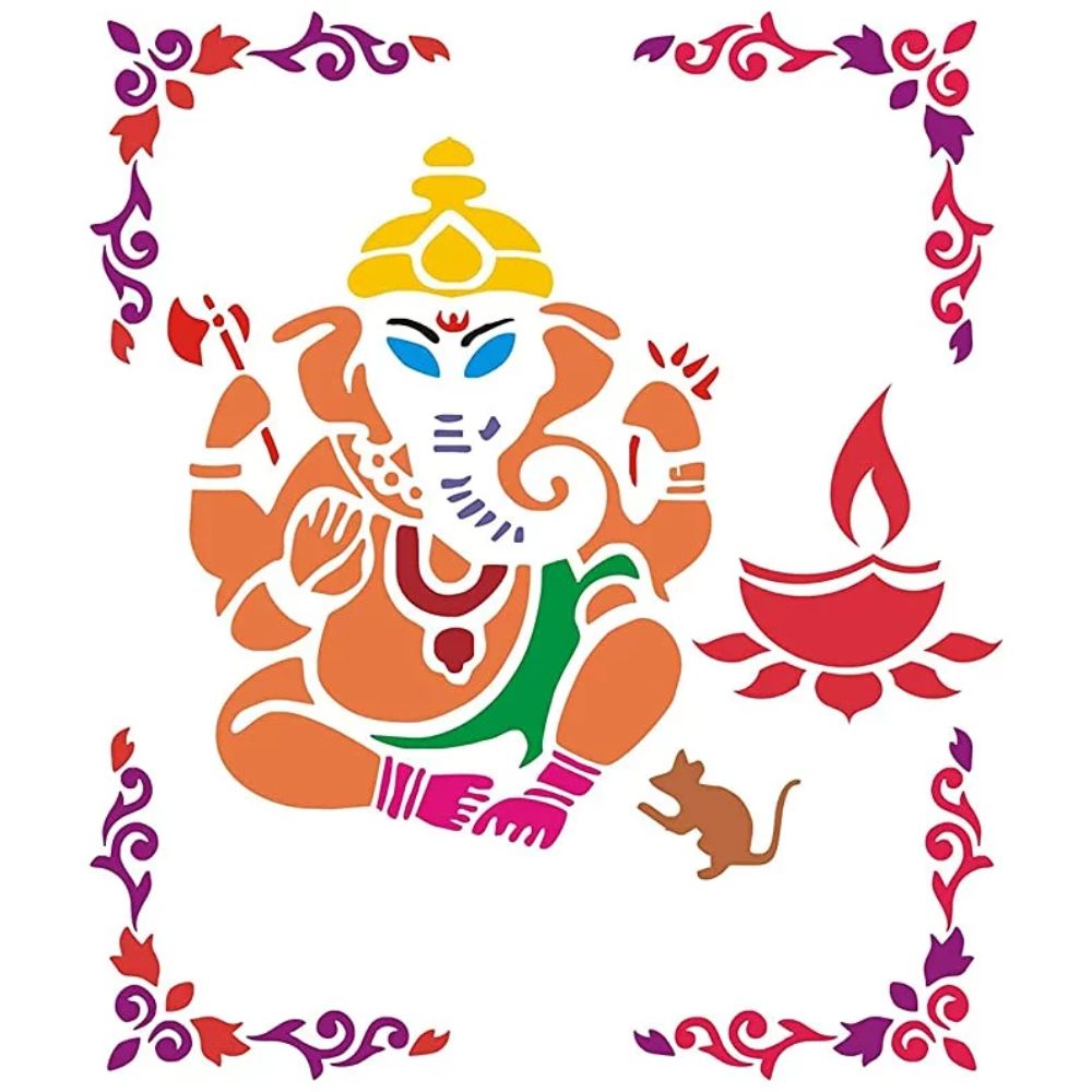 Ganesha with Corner – Rangoli Stencil - 3