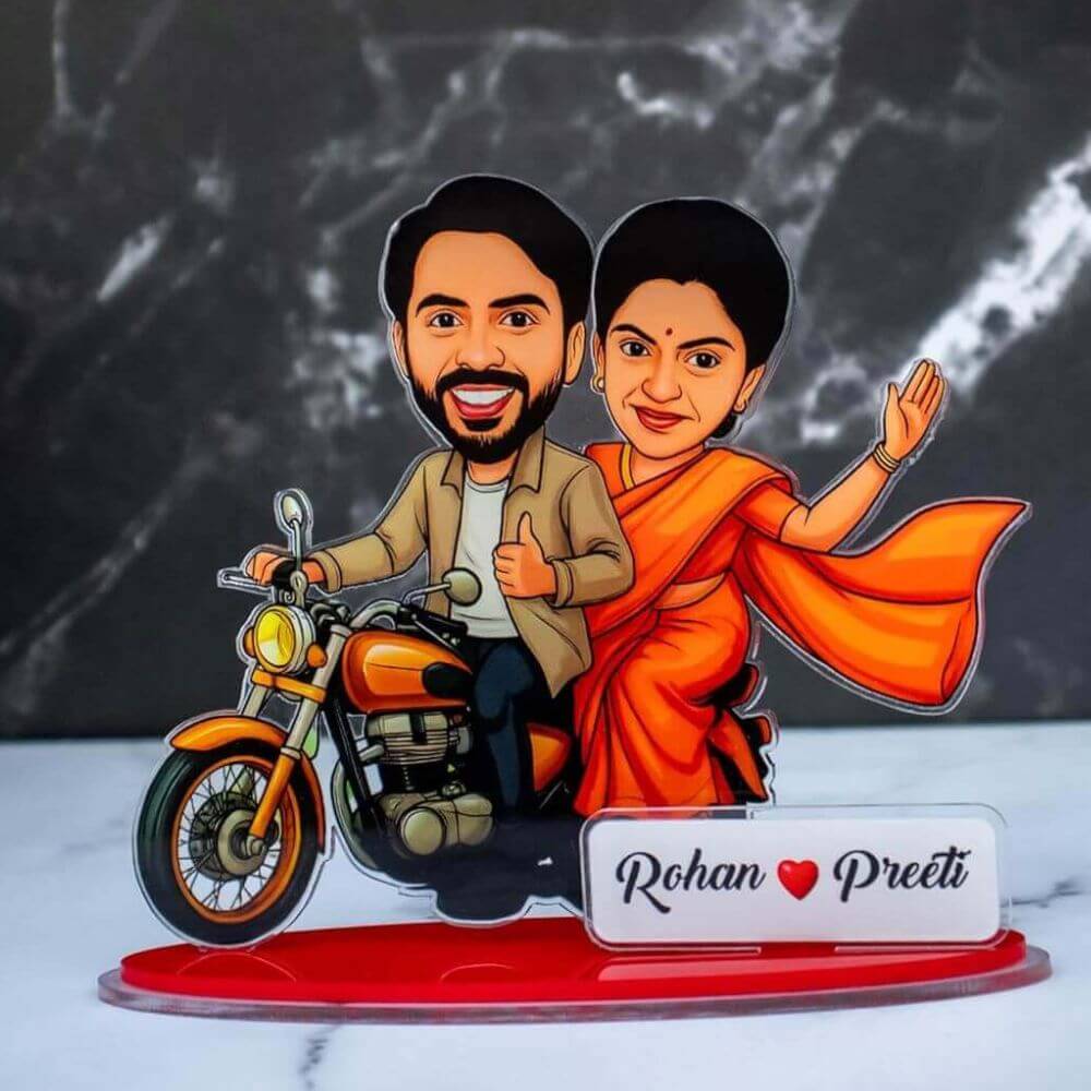 Couple Bike Standee  with Custom Cartoon Faces