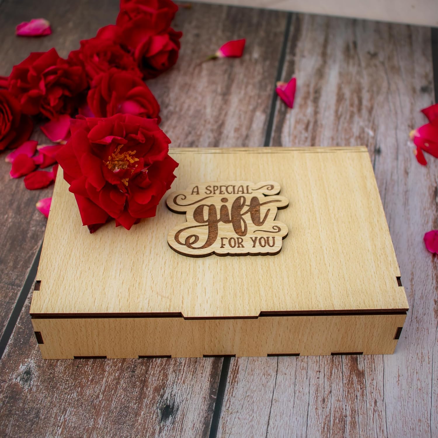 Golden Rose Flower with Wooden Box - 4