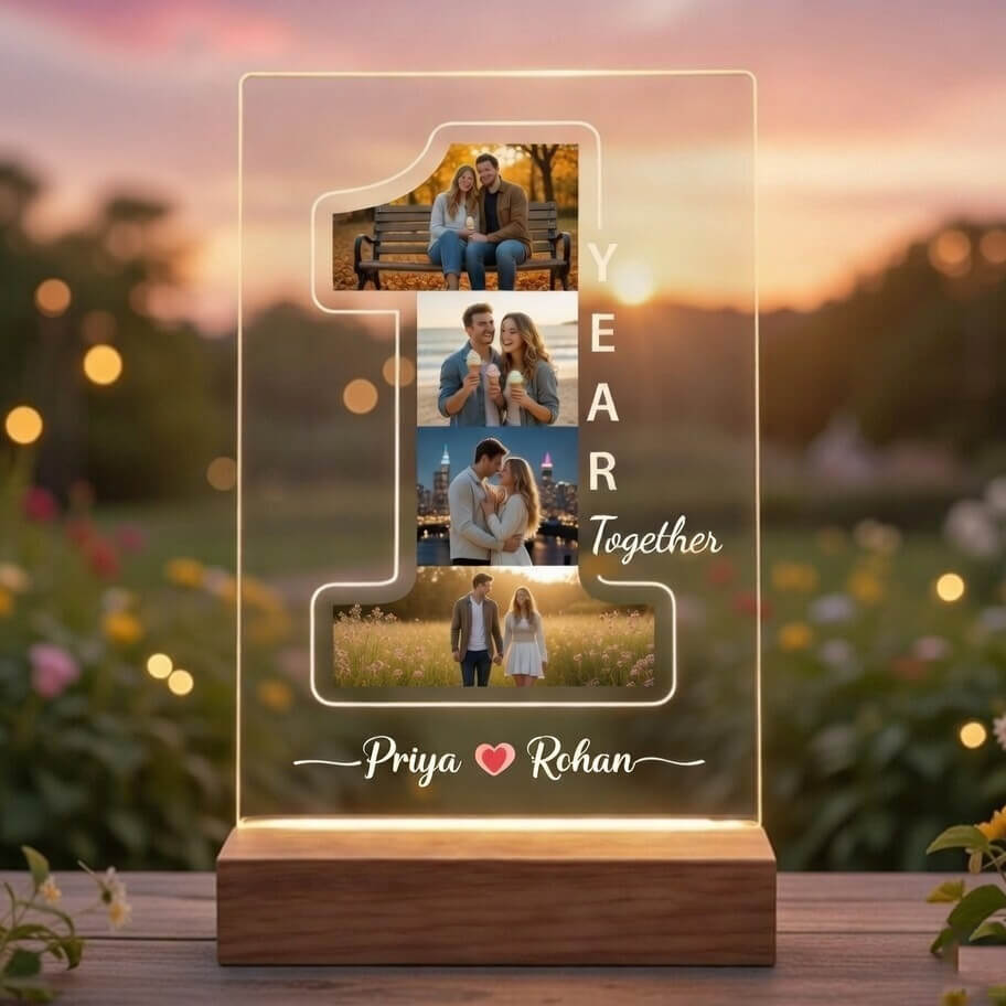 Personalized 1 Year Together Photo LED Lamp - 2